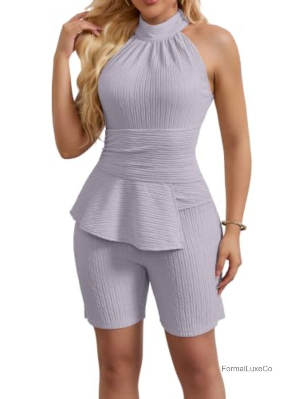 Women's Halter Neck Sleeveless Jumpsuit Romper Peplum Waist Party Club